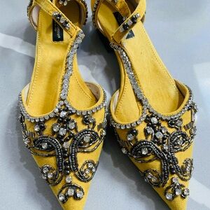 Dolce & Gabbana Yellow Embellished Flats